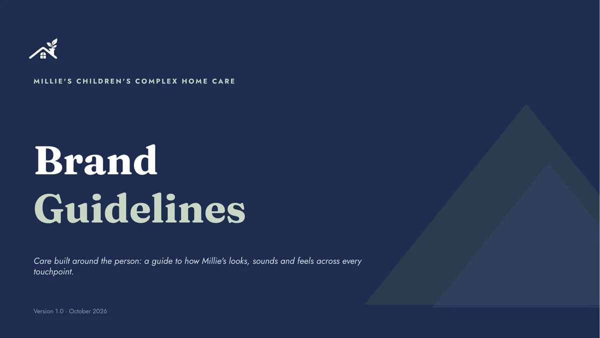 Cover of the Millie's Children's Complex Home Care brand guidelines