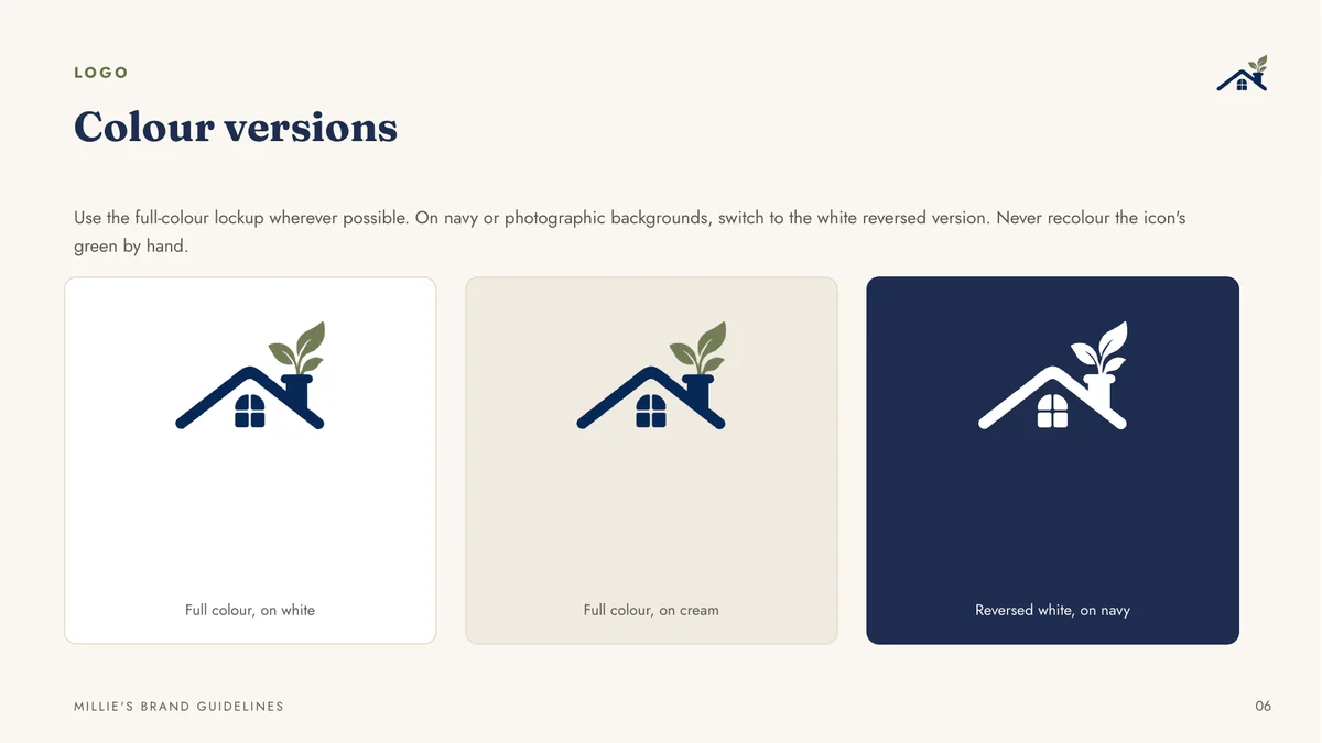 Millie's logo colour versions