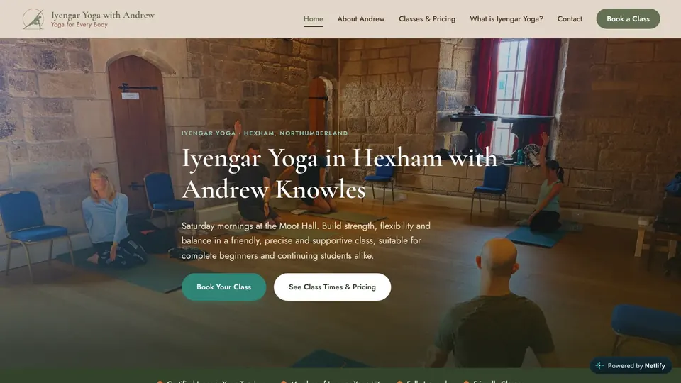 Iyengar Yoga with Andrew homepage on desktop