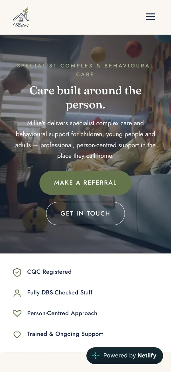 Millie's Children's Complex Care on a phone